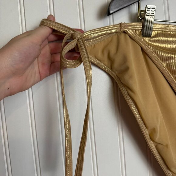 Cacique NWT gold ribbed bikini bottom side ties size 24 E15 - Picture 2 of 6